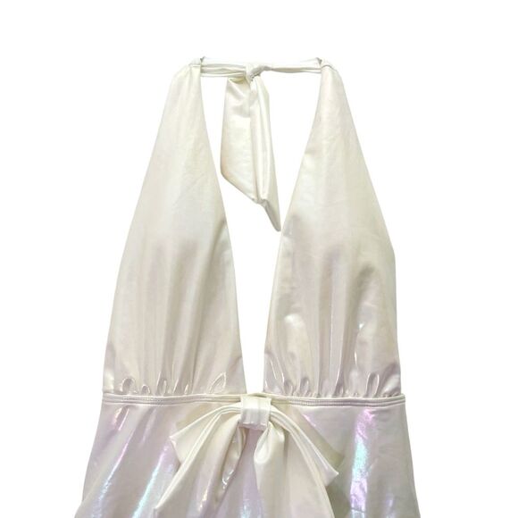 NWT Beach Joy White Metallic Plunge One Piece Swimsuit Size Medium Bridal Bow - Picture 5 of 16